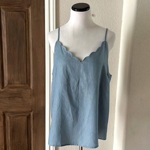 Francesca's Flowy Cami Top Scallop Lyocell Large Blue NEW NWT Adjustable Straps